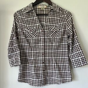 Arizona Jean Co Brown Plaid Button Up Shirt Medium Country Western Cowboy Y2K